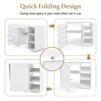 Costway Folding Sewing Table with Storage Shelves 2 Storage Bins & 18 Pegs Lockable Casters