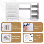 Costway Folding Sewing Table with Storage Shelves 2 Storage Bins & 18 Pegs Lockable Casters