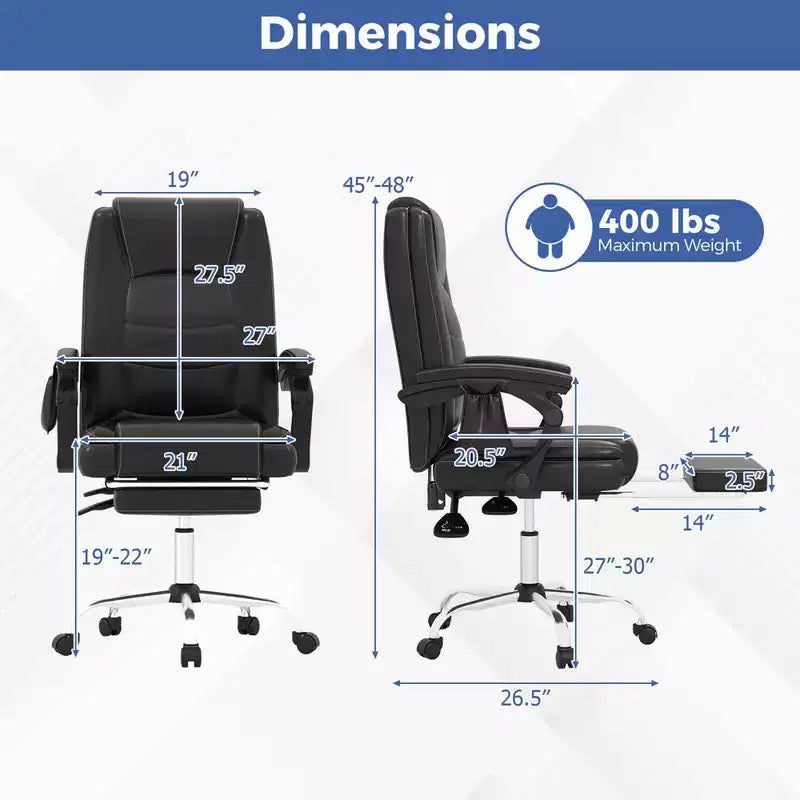 Costway Massage Adjustable Executive Chair 400 LBS Big & Tall Office Chair Black