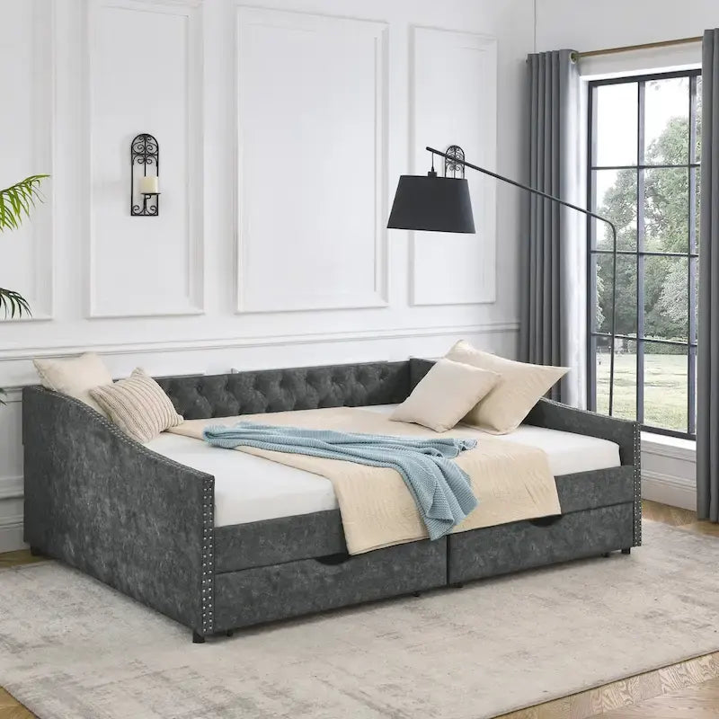 Divano Letto con Cassetti Imbottito Trapuntato
