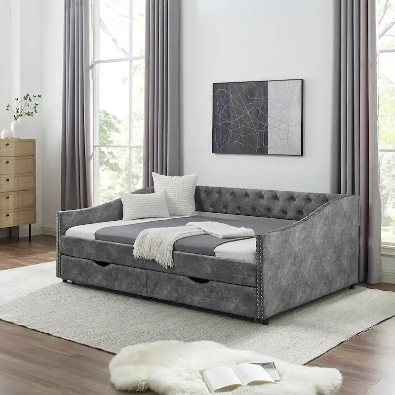 Divano Letto con Cassetti Imbottito Trapuntato