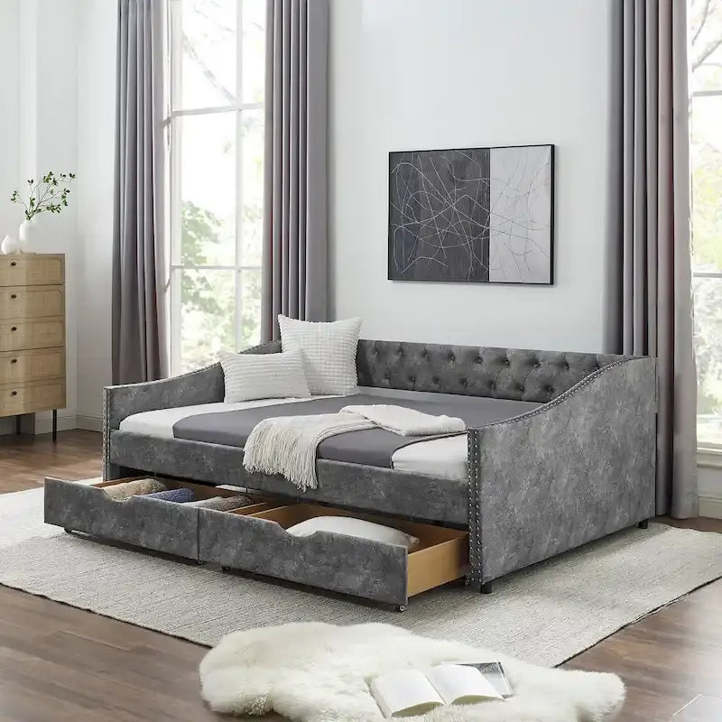Divano Letto con Cassetti Imbottito Trapuntato