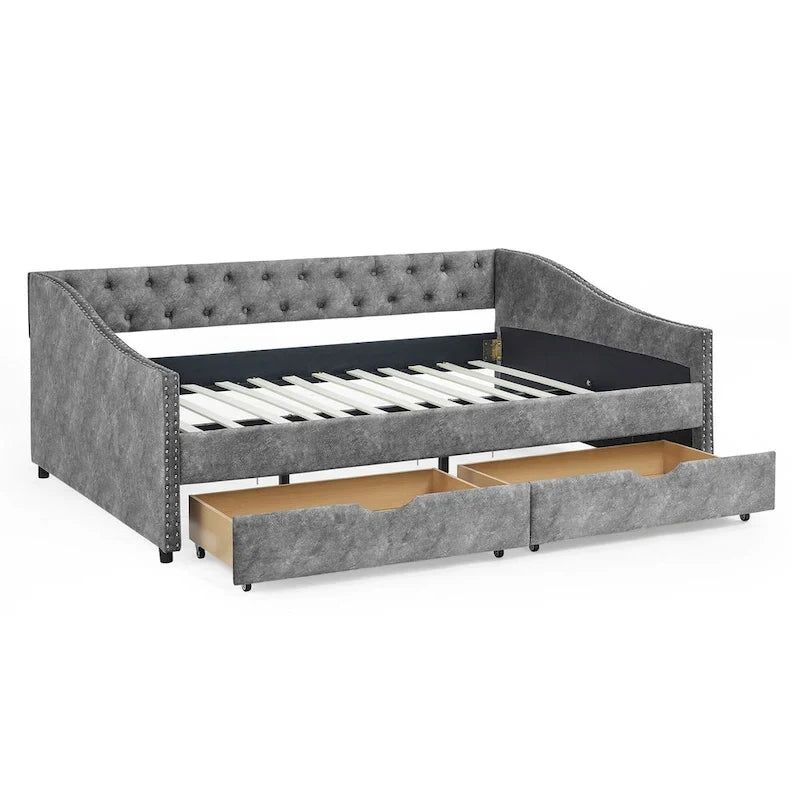 Divano Letto con Cassetti Imbottito Trapuntato