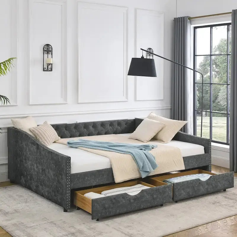 Divano Letto con Cassetti Imbottito Trapuntato