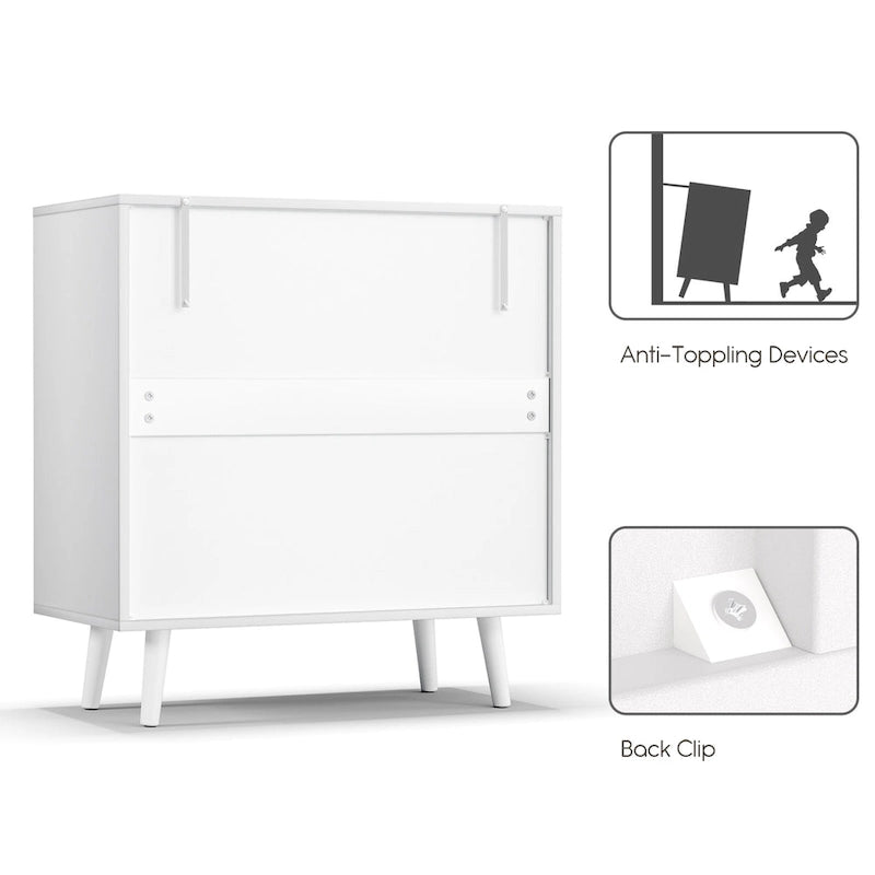 Anmytek Cassettiera Bianca a 3 Cassetti in Rattan, Stile Moderno di Metà Secolo, Organizzatore Contenitore per Camera da Letto
