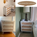Anmytek Cassettiera Bianca a 3 Cassetti in Rattan, Stile Moderno di Metà Secolo, Organizzatore Contenitore per Camera da Letto