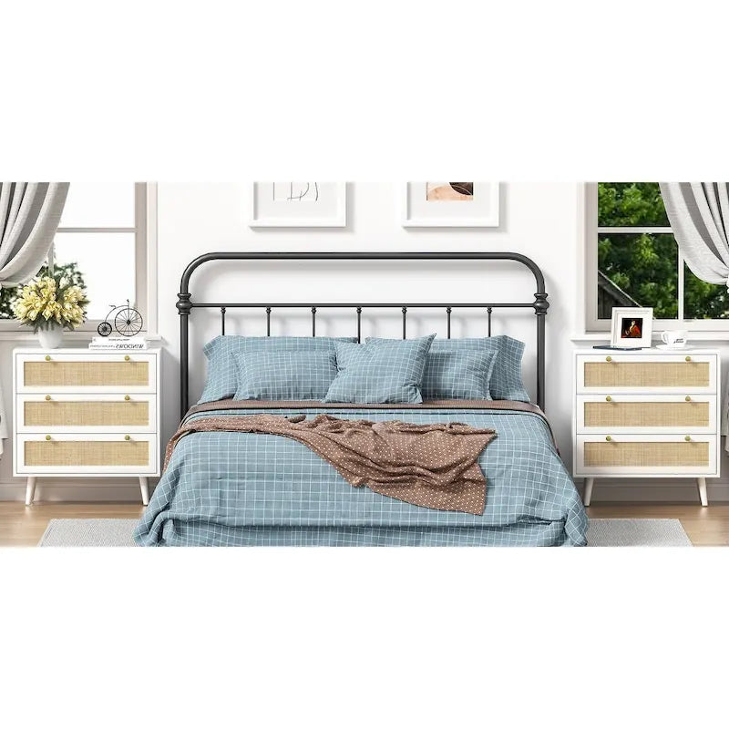 Anmytek Cassettiera Bianca a 3 Cassetti in Rattan, Stile Moderno di Metà Secolo, Organizzatore Contenitore per Camera da Letto