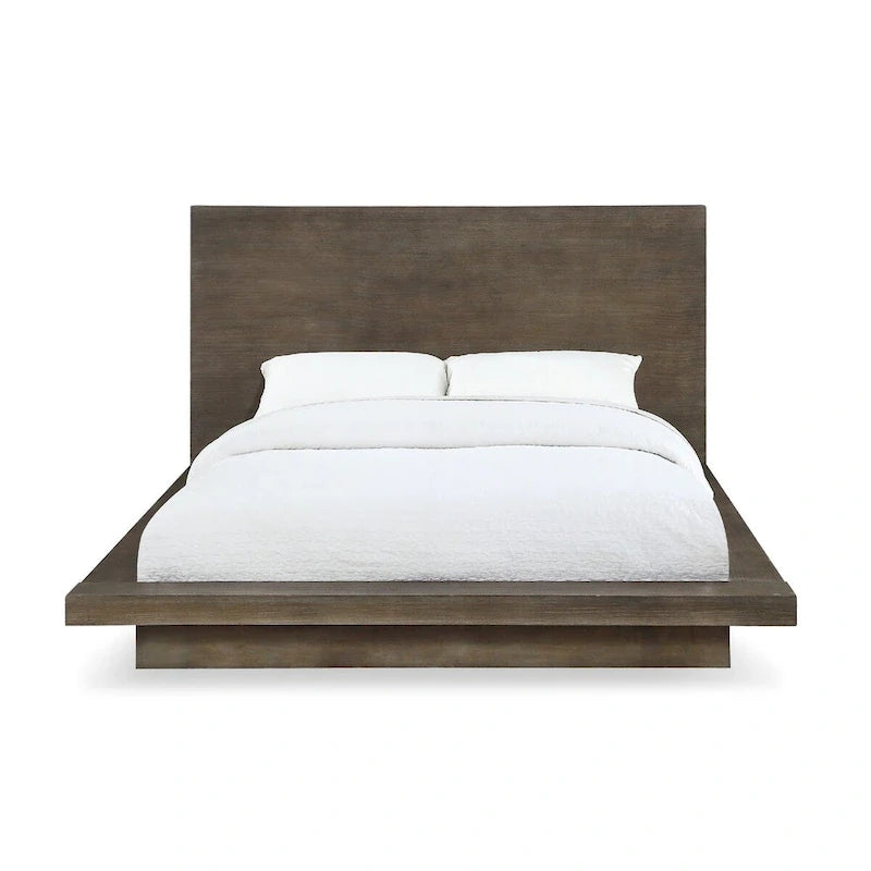 Letto matrimoniale Nels Pine Wood Platform, Base a plinto, Marrone anticato
