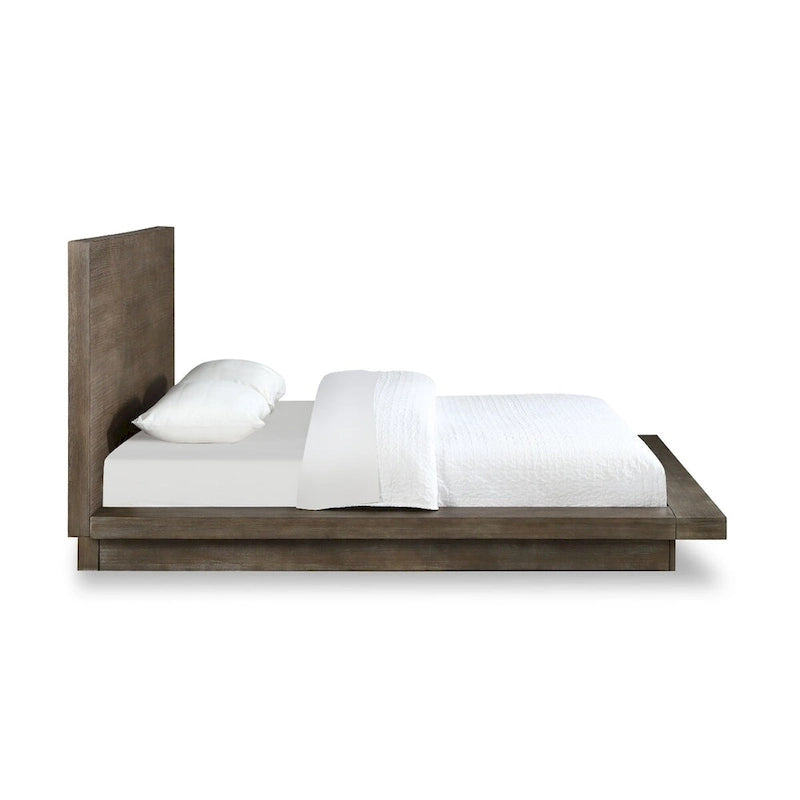 Letto matrimoniale Nels Pine Wood Platform, Base a plinto, Marrone anticato