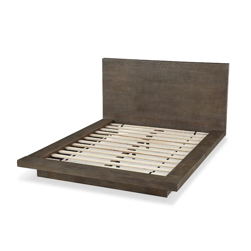Letto matrimoniale Nels Pine Wood Platform, Base a plinto, Marrone anticato