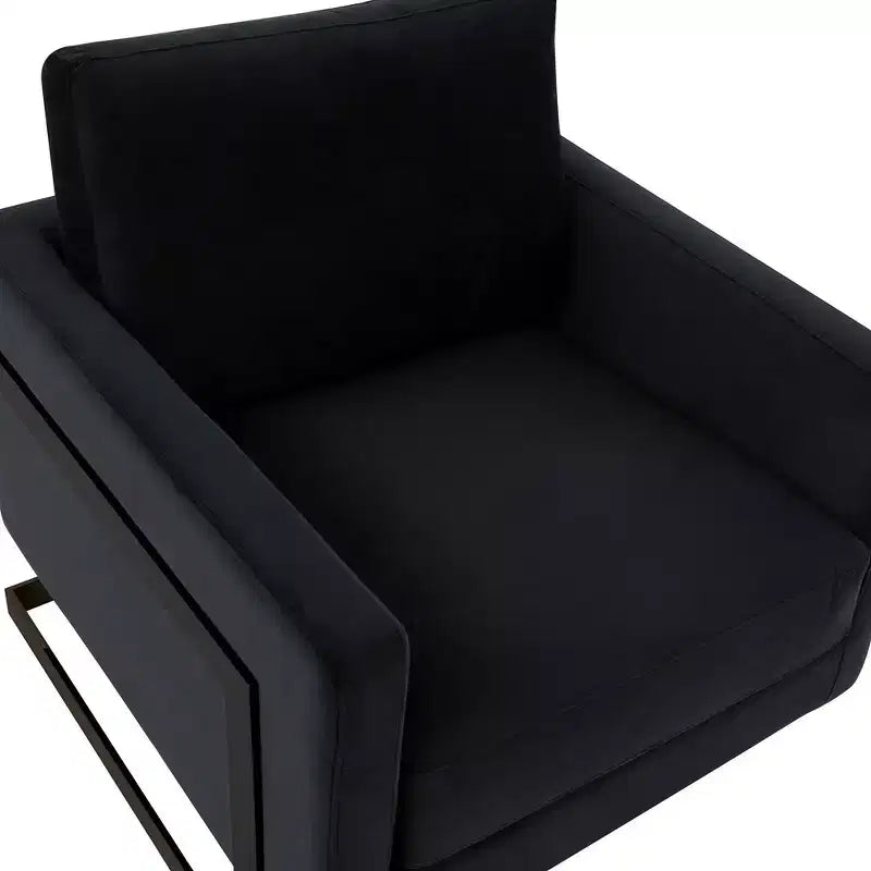 LeisureMod Lincoln Velvet Accent Arm Chair, Black Steel Frame