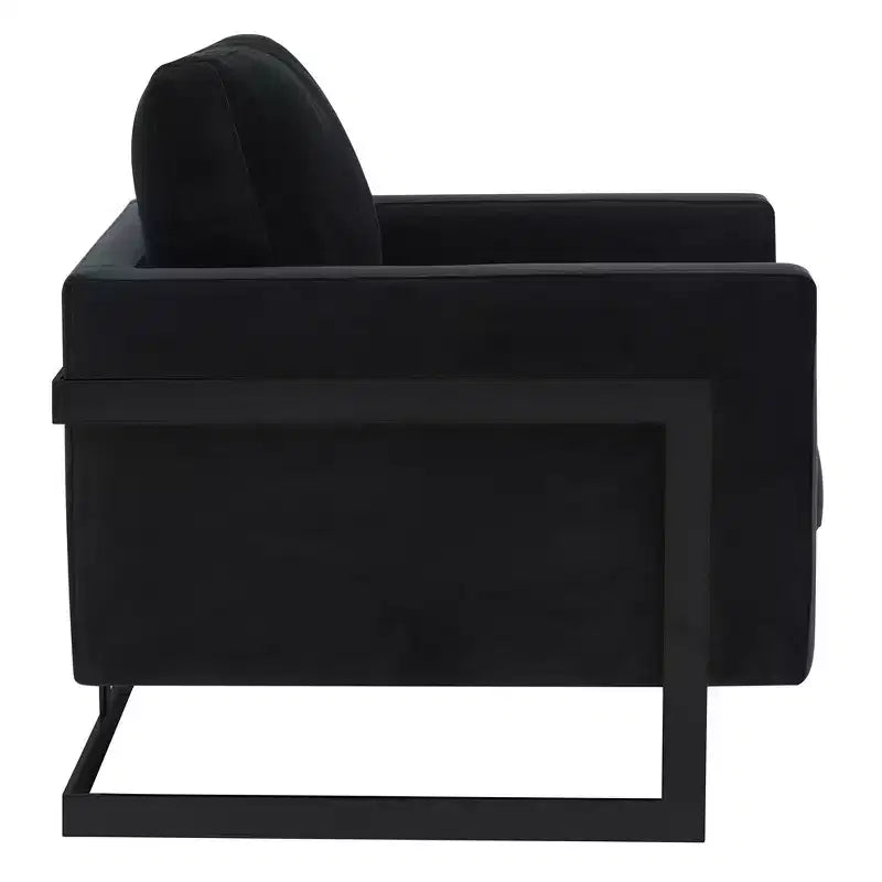 LeisureMod Lincoln Velvet Accent Arm Chair, Black Steel Frame