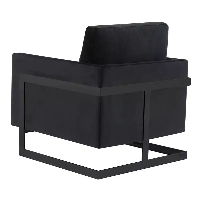 LeisureMod Lincoln Velvet Accent Arm Chair, Black Steel Frame