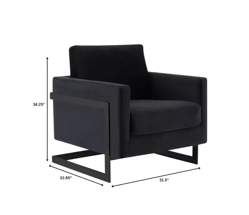 LeisureMod Lincoln Velvet Accent Arm Chair, Black Steel Frame