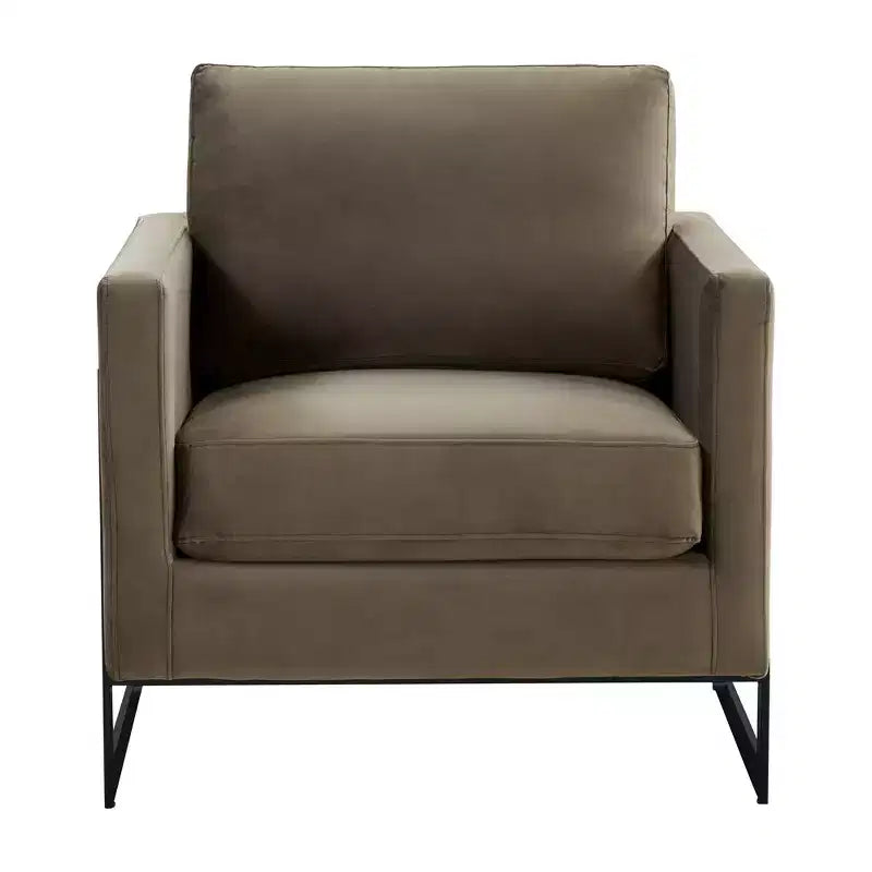 LeisureMod Lincoln Velvet Accent Arm Chair, Black Steel Frame