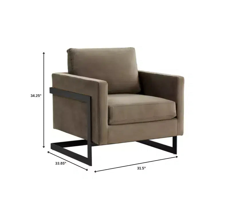 LeisureMod Lincoln Velvet Accent Arm Chair, Black Steel Frame