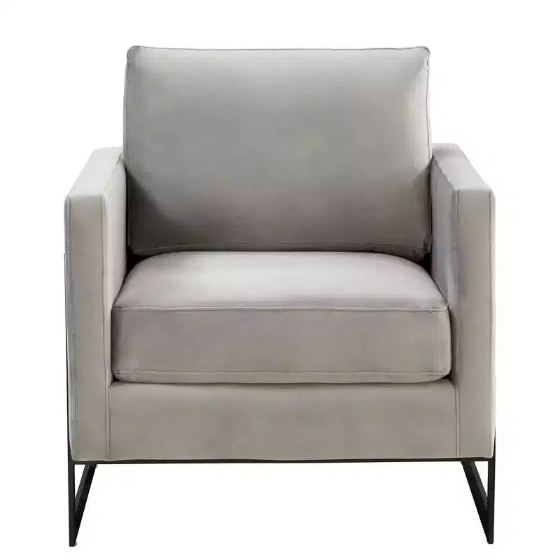 LeisureMod Lincoln Velvet Accent Arm Chair, Black Steel Frame