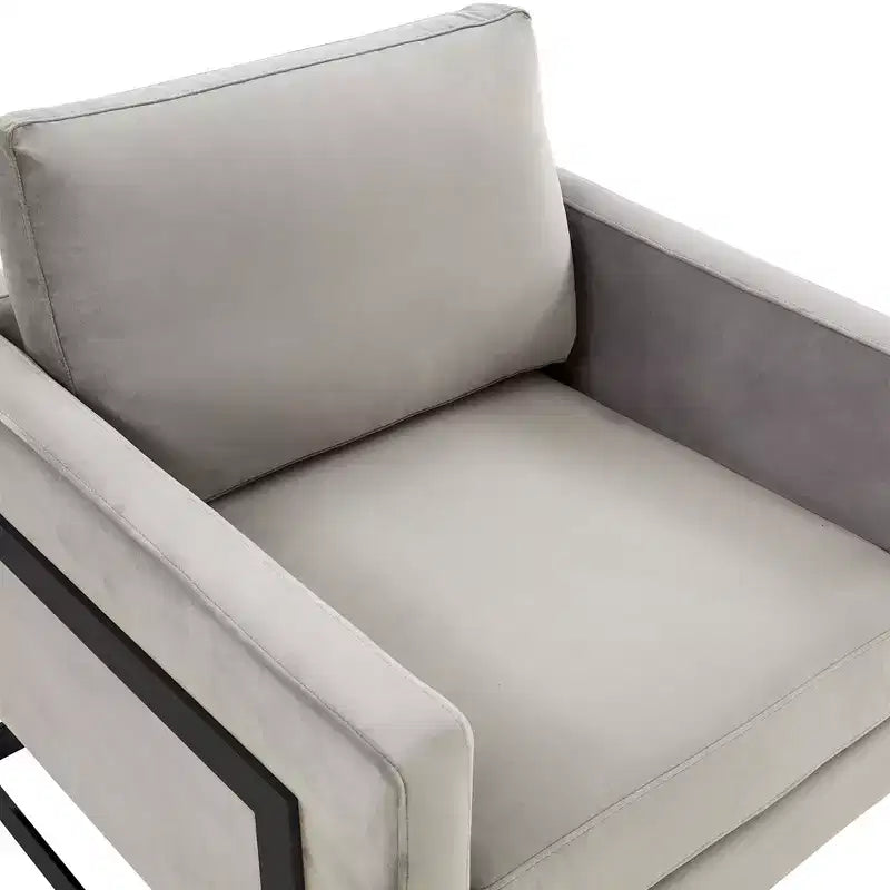 LeisureMod Lincoln Velvet Accent Arm Chair, Black Steel Frame