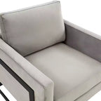LeisureMod Lincoln Velvet Accent Arm Chair, Black Steel Frame