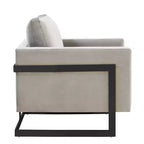 LeisureMod Lincoln Velvet Accent Arm Chair, Black Steel Frame