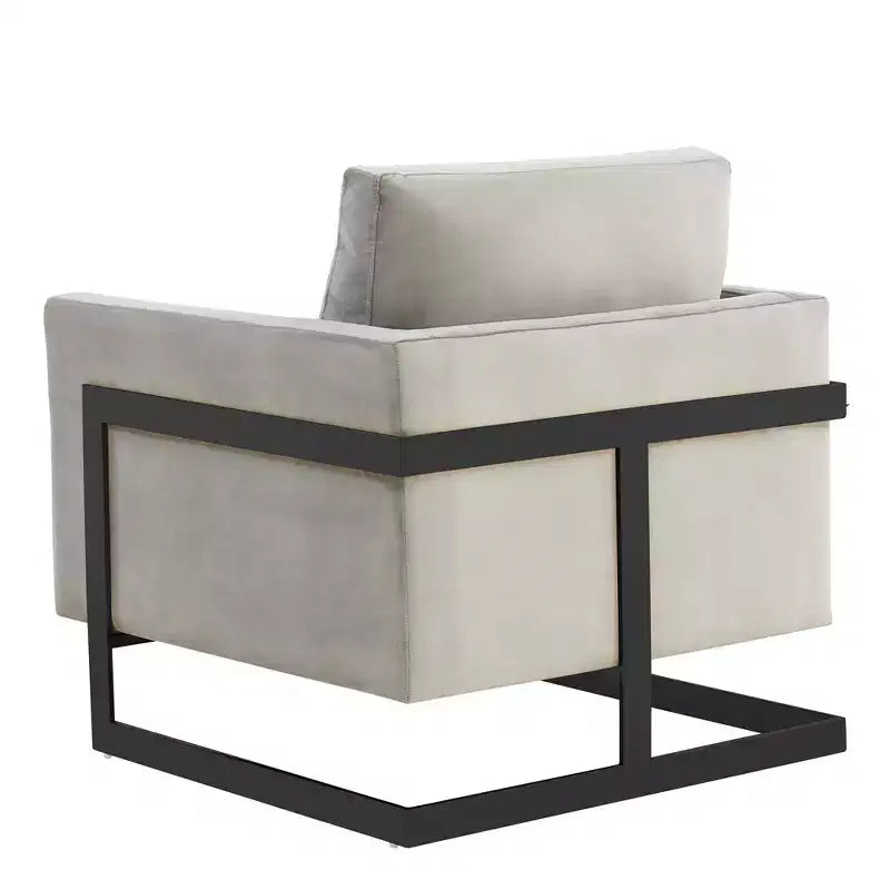 LeisureMod Lincoln Velvet Accent Arm Chair, Black Steel Frame