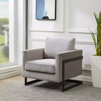 LeisureMod Lincoln Velvet Accent Arm Chair, Black Steel Frame