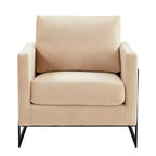 LeisureMod Lincoln Velvet Accent Arm Chair, Black Steel Frame