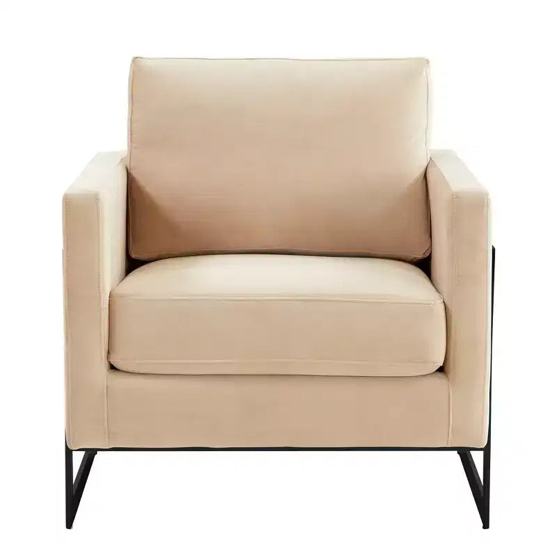 LeisureMod Lincoln Velvet Accent Arm Chair, Black Steel Frame