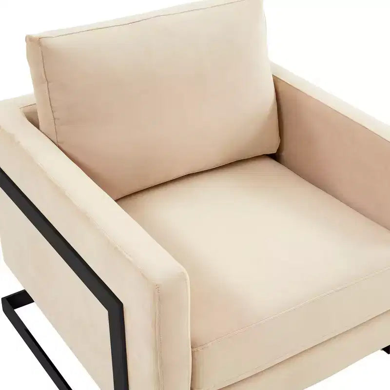 LeisureMod Lincoln Velvet Accent Arm Chair, Black Steel Frame