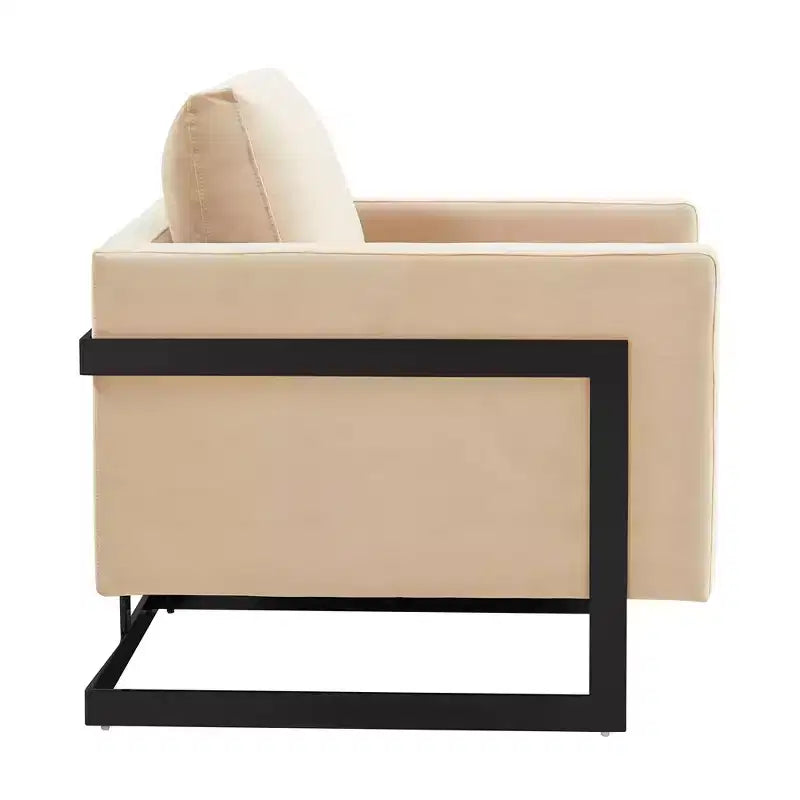 LeisureMod Lincoln Velvet Accent Arm Chair, Black Steel Frame