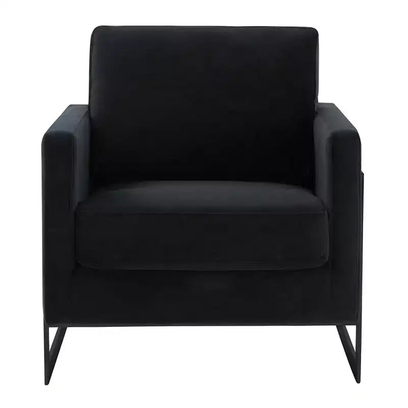 LeisureMod Lincoln Velvet Accent Arm Chair, Black Steel Frame