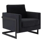 LeisureMod Lincoln Velvet Accent Arm Chair, Black Steel Frame