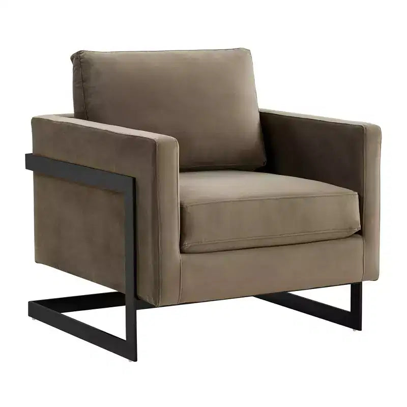 LeisureMod Lincoln Velvet Accent Arm Chair, Black Steel Frame