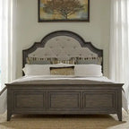Letto imbottito Paradise Valley color marrone sella, cassettiera con specchio e comodino