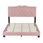 Letto a piattaforma Queen Size imbottito in velluto con testiera trapuntata