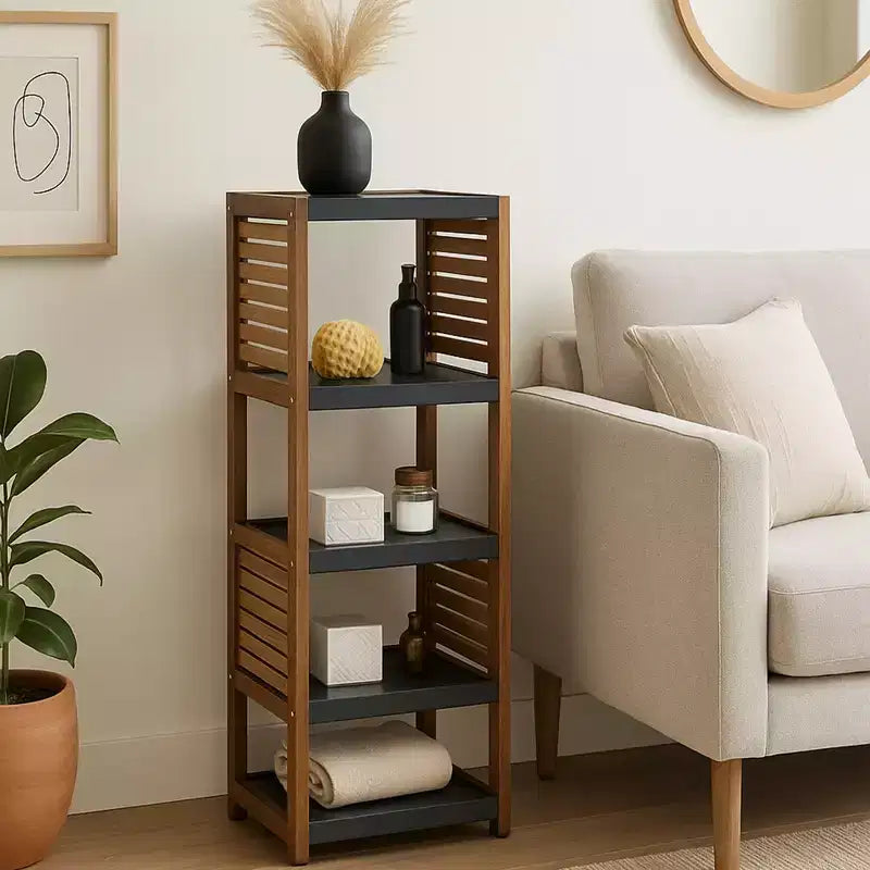 Evideco French Home Goods Bath Linen Storage Floor Shelf Elements Acacia - Gray Wood
