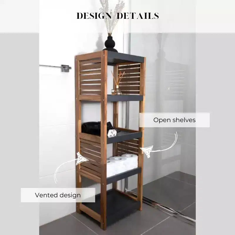 Evideco French Home Goods Bath Linen Storage Floor Shelf Elements Acacia - Gray Wood