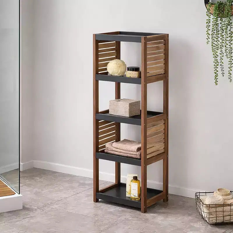 Evideco French Home Goods Bath Linen Storage Floor Shelf Elements Acacia - Gray Wood
