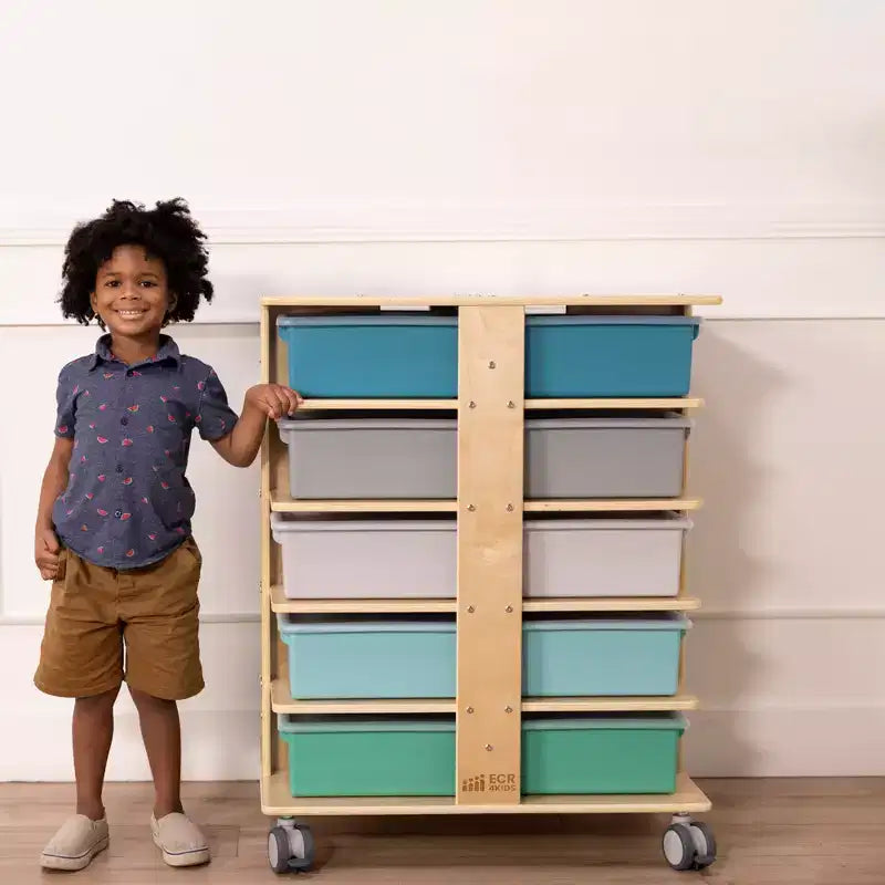 ECR4Kids 20-Compartment Mobile Storage Tower and 20 Cubby Bins, 5x4, Kids Furniture