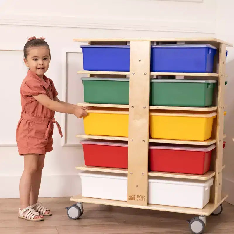 ECR4Kids 20-Compartment Mobile Storage Tower and 20 Cubby Bins, 5x4, Kids Furniture