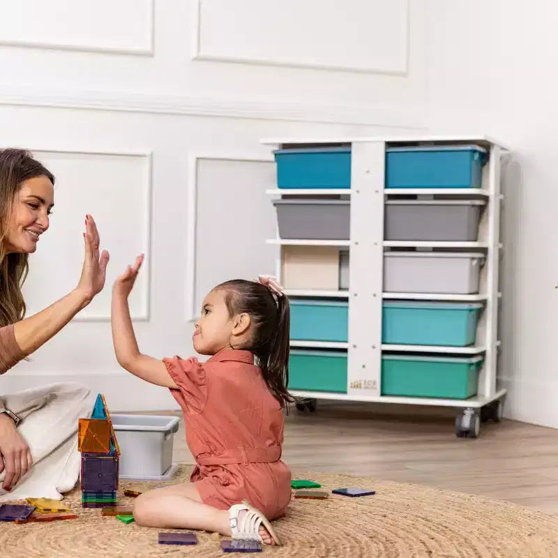 ECR4Kids 20-Compartment Mobile Storage Tower and 20 Cubby Bins, 5x4, Kids Furniture