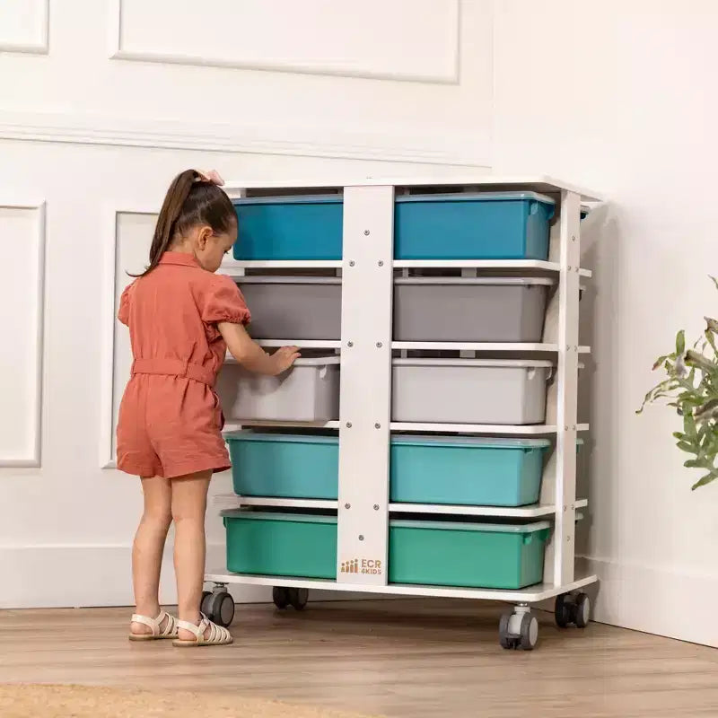 ECR4Kids 20-Compartment Mobile Storage Tower and 20 Cubby Bins, 5x4, Kids Furniture