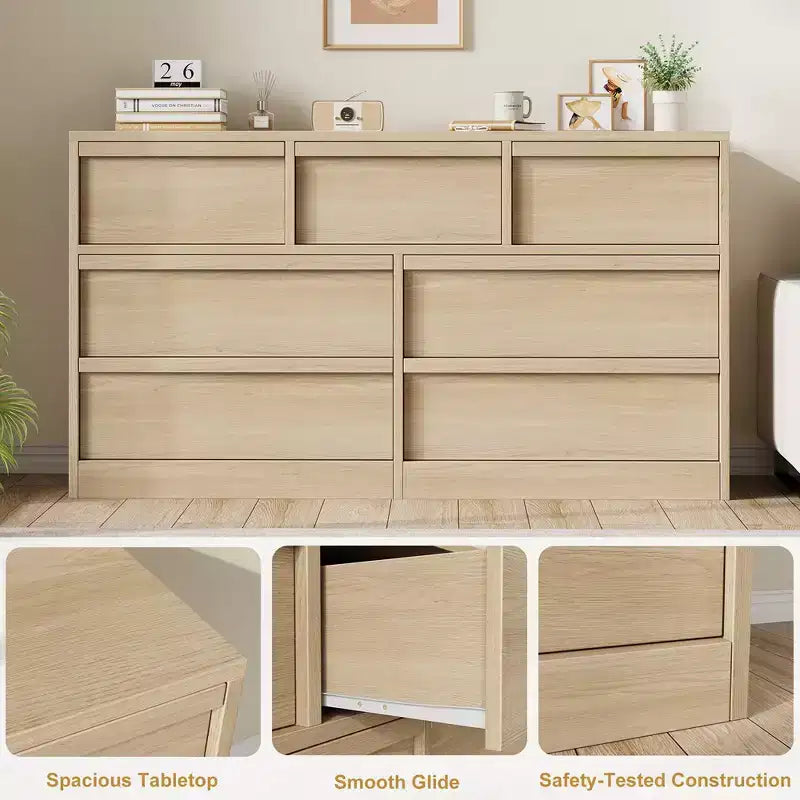 Whizmax 7 Drawer Dresser for Bedroom, Wooden Double Dresser Organizer with Storage, Modern Chest of Drawers for Bedroom, Living Room, Nursery