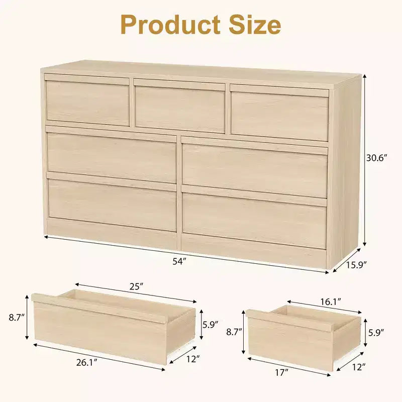 Whizmax 7 Drawer Dresser for Bedroom, Wooden Double Dresser Organizer with Storage, Modern Chest of Drawers for Bedroom, Living Room, Nursery