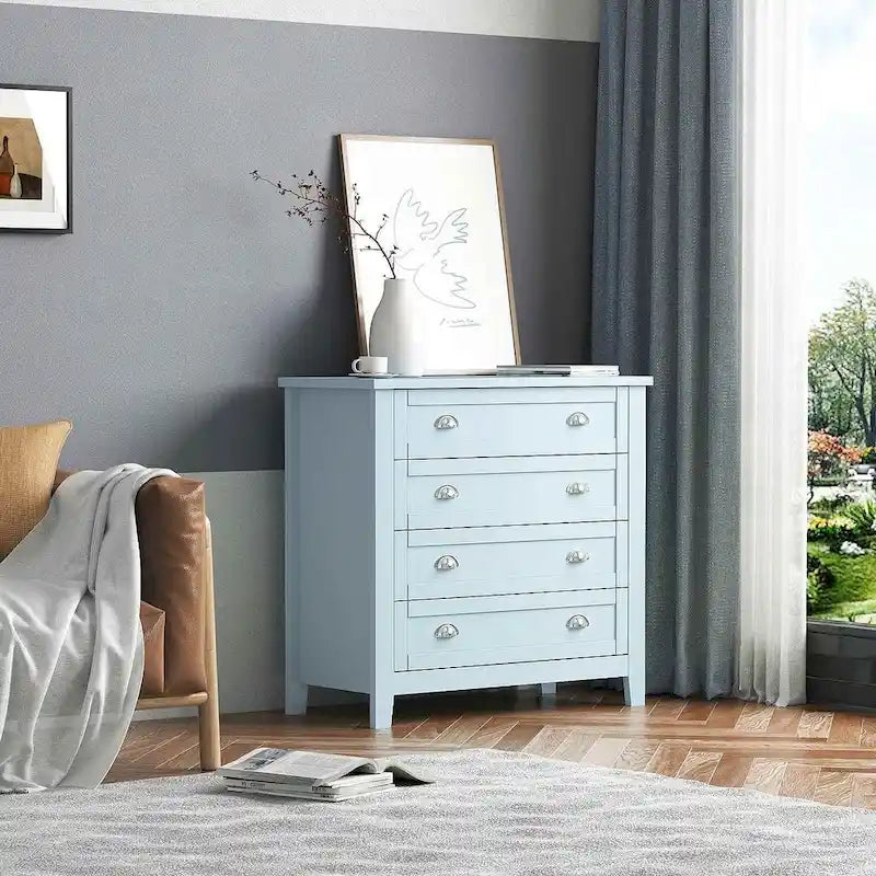 Comò moderno con struttura in legno massello e maniglia a conchiglia retrò