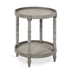 Tavolino rotondo da 50 cm in legno stile rustico con ripiano inferiore e gambe a fuso, grigio o bianco