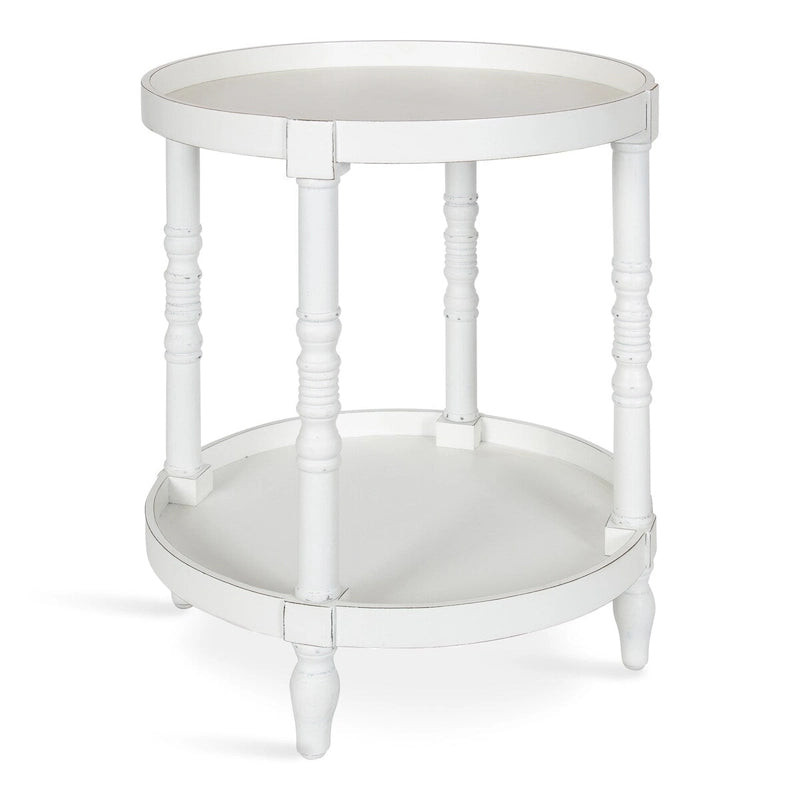 Tavolino rotondo da 50 cm in legno stile rustico con ripiano inferiore e gambe a fuso, grigio o bianco