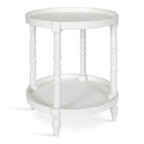 Tavolino rotondo da 50 cm in legno stile rustico con ripiano inferiore e gambe a fuso, grigio o bianco