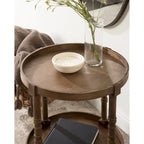 Tavolino rotondo da 50 cm in legno stile rustico con ripiano inferiore e gambe a fuso, grigio o bianco