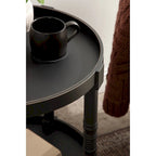 Tavolino rotondo da 50 cm in legno stile rustico con ripiano inferiore e gambe a fuso, grigio o bianco